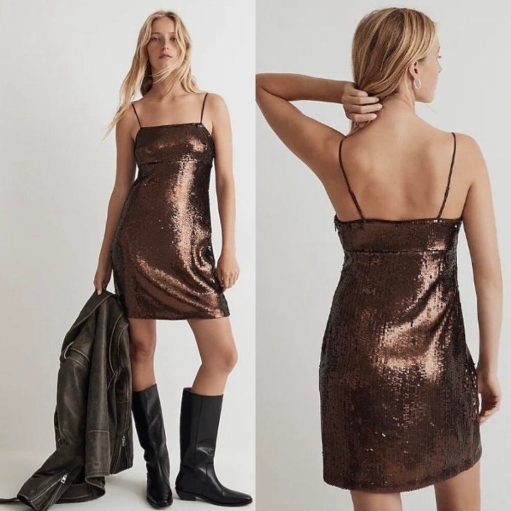 madewell marilyn sequin slip mini dress no111 hot cocoa brown size 6